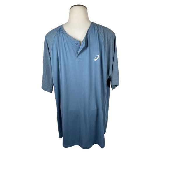 Asics Mens Henley Athletic Raglan T Shirt Top XL Blue Gray Training Gym - Picture 1 of 10